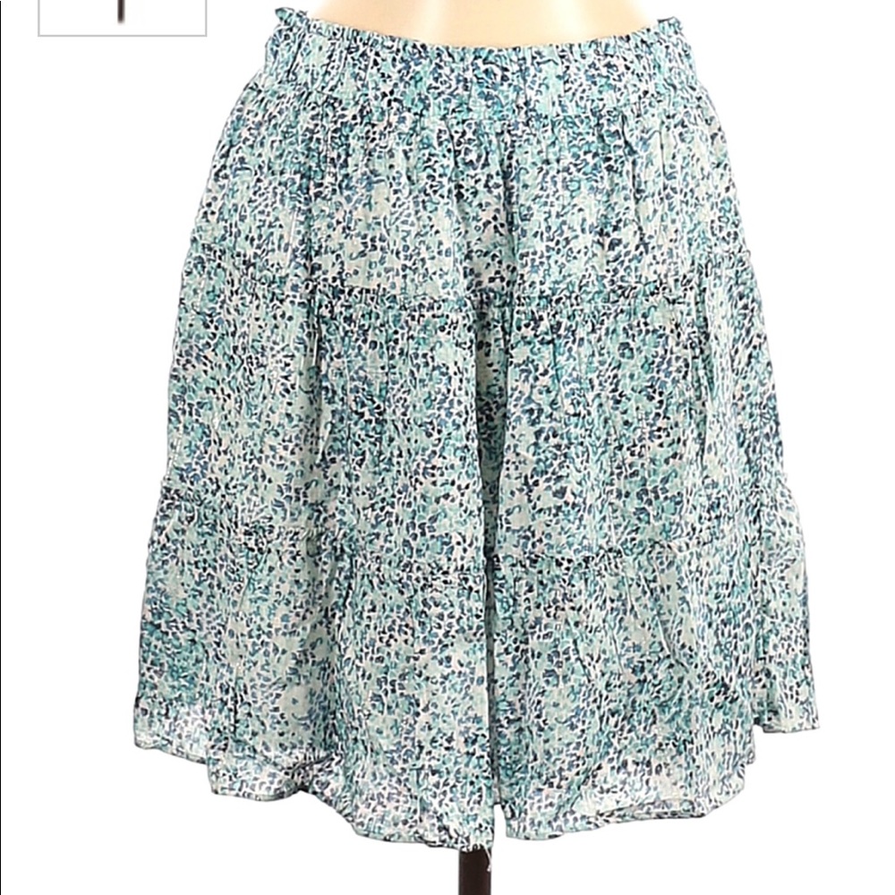 Ann Taylor LOFT Blue and Metallic Floral Flutter Skirt Size Medium Petite
